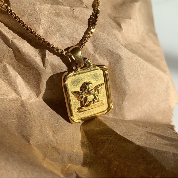 LACCstudios Jewelry - Kewpie pendant necklace, baby angle necklace, Cupid necklace, square pendant